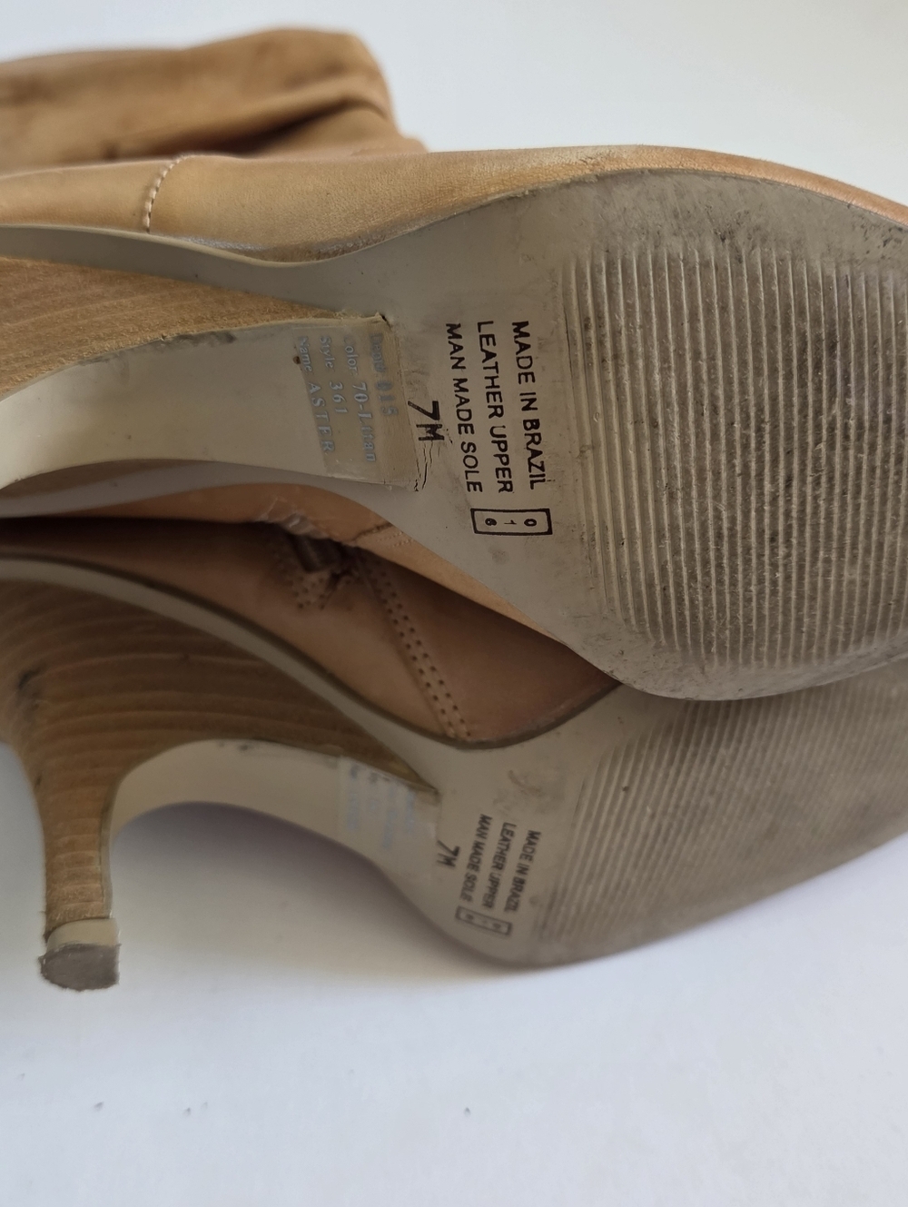 Tan Genuine leather knee high pointed toe boot stiletto heel made in Brazil sz 7 - Picture 2 of 12